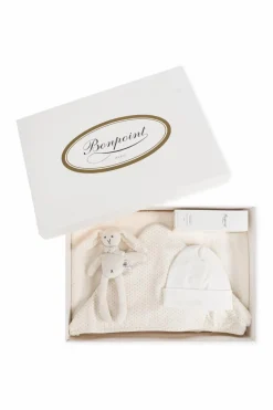Bonpoint cream Set: hooded towel, plush toy, moisturizing body oil and hat