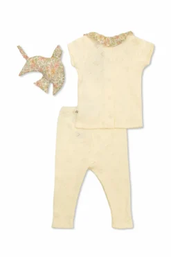 Bonpoint cream Set: top, pants and stuffed animal