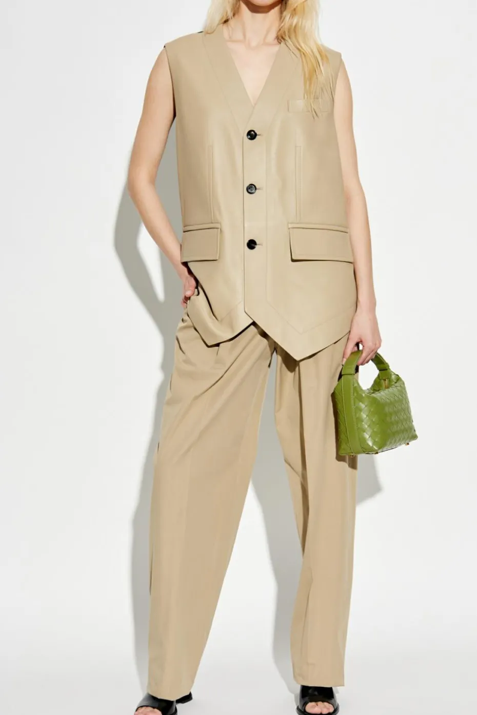 Bottega Veneta beige Vest with leather front
