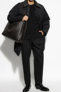 Bottega Veneta BLACK Down jacket with detachable leather collar