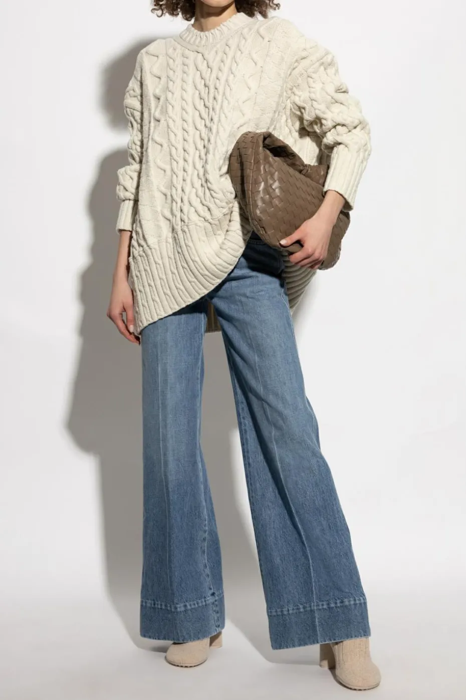 Bottega Veneta cream Wool sweater with decorative knit pattern