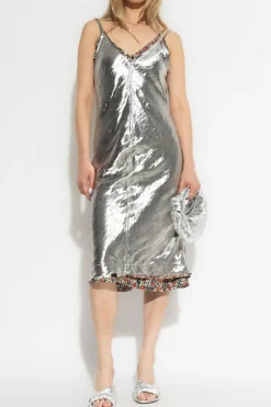 Bottega Veneta SILVER Double-layered spaghetti strap dress