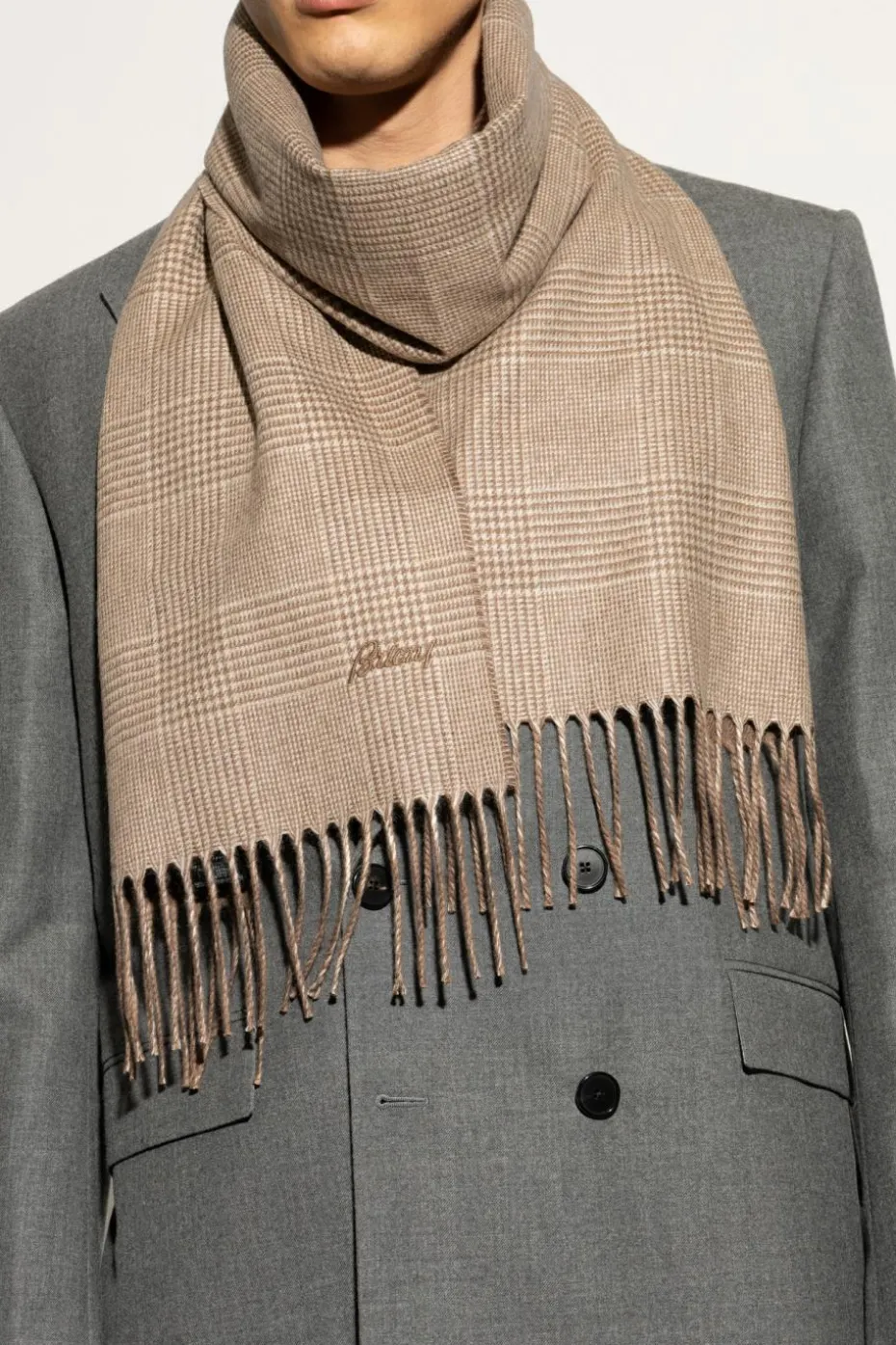Brioni BROWN Checked scarf