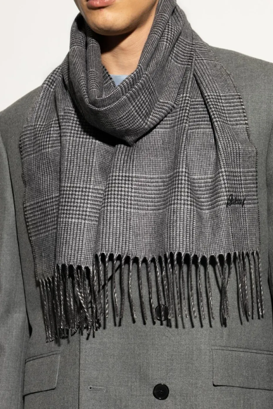 Brioni GREY Checked scarf