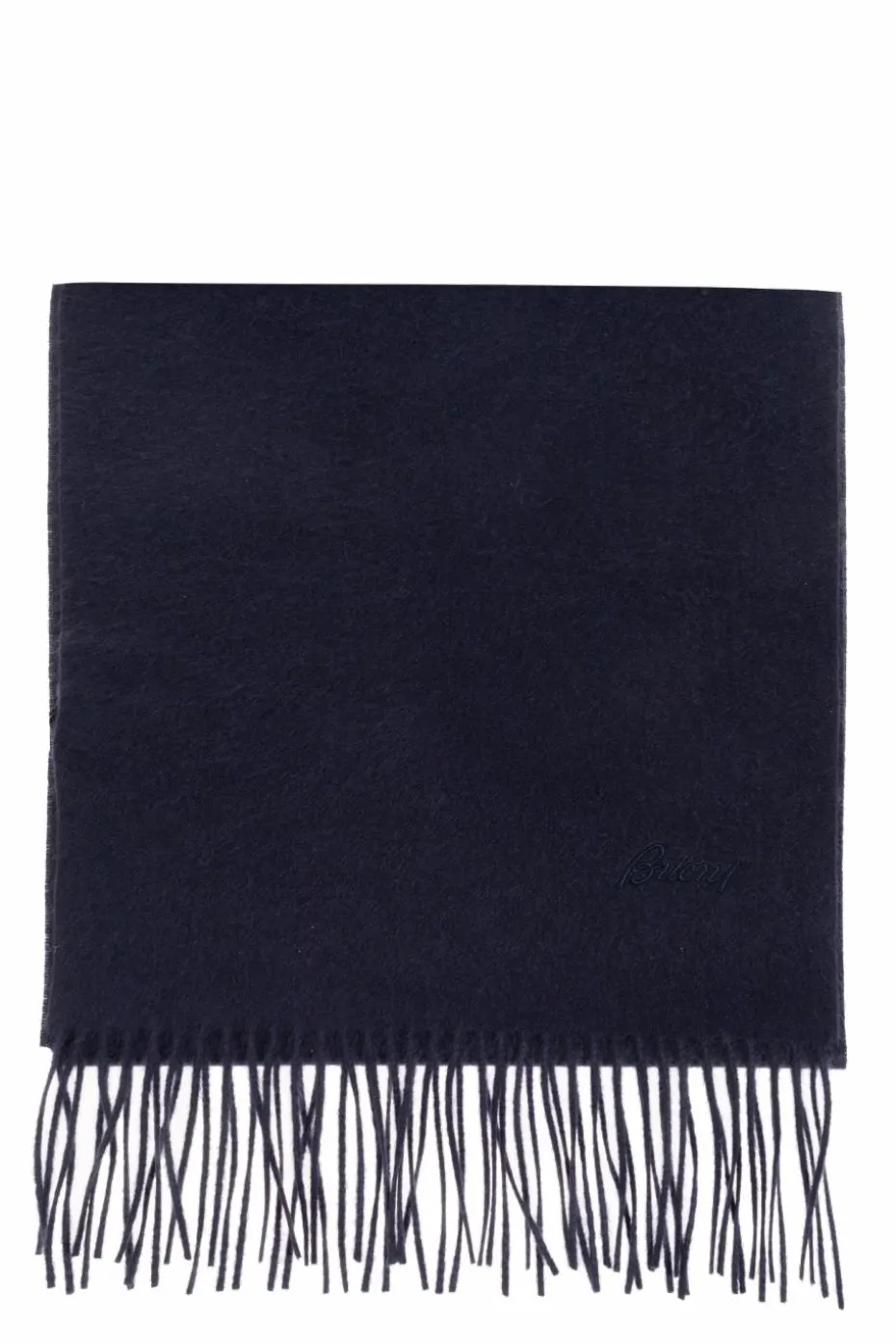 Brioni NAVY BLUE Cashmere scarf with logo
