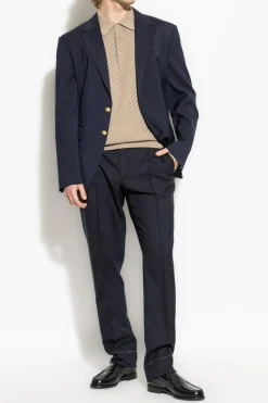 Brioni NAVY BLUE Creased trousers