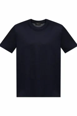 Brioni NAVY BLUE Silk t-shirt with round neckline