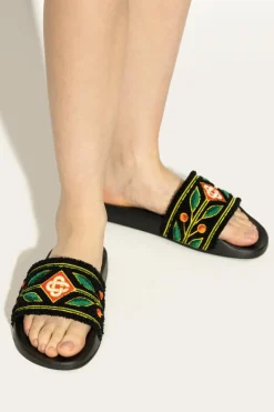 Casablanca BLACK Slides with logo