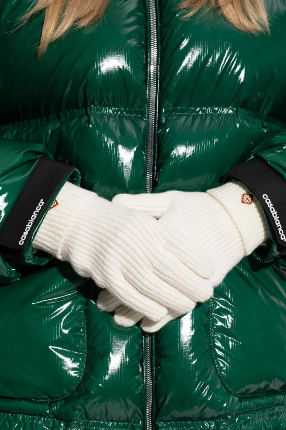 Casablanca WHITE Wool gloves with logo