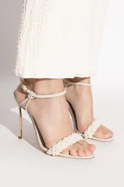 Casadei cream Heeled sandals with pearl applications