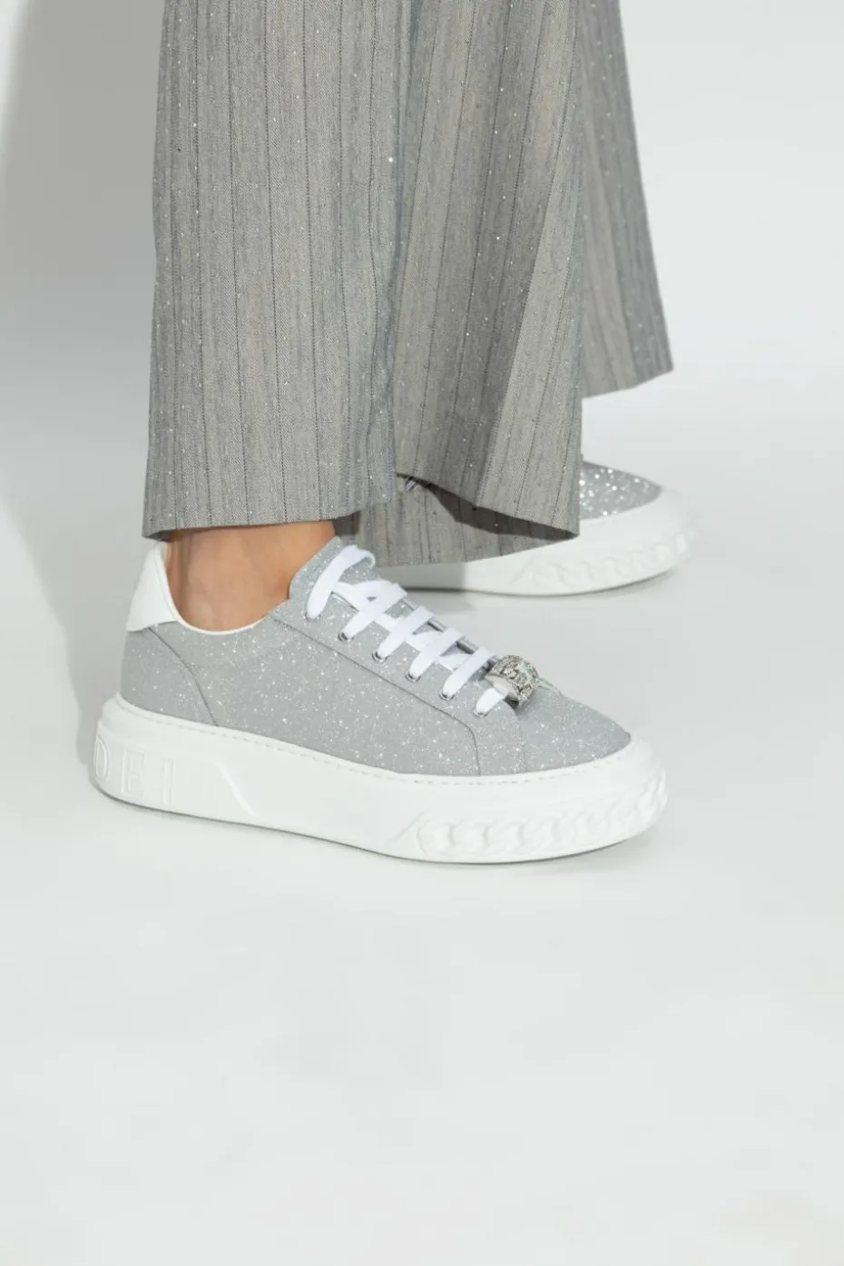Casadei SILVER Sneakers with shimmering glitter