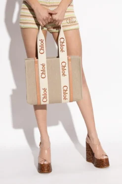 Chloé beige "Woody Medium" shopper bag