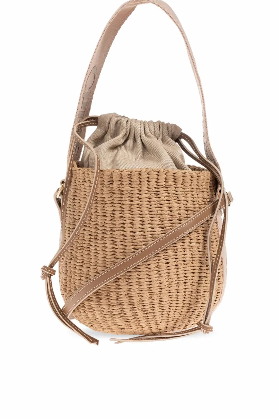 Chloé beige ‘Woody Mini’ bucket shoulder bag