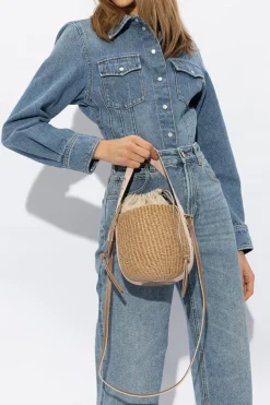 Chloé beige ‘Woody Mini’ bucket shoulder bag