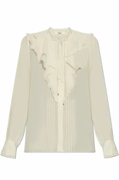 Chloé cream Silk top with lace trim