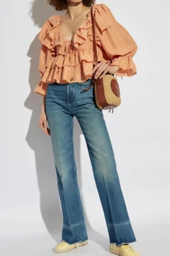 Chloé ORANGE Silk top with ruffles