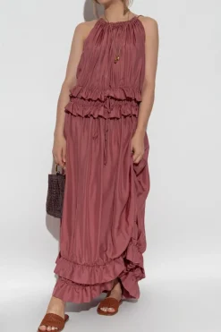 Chloé PINK Silk dress with ruffles