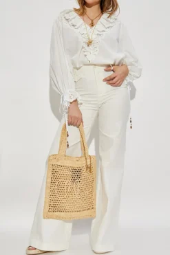 Chloé WHITE Top with openwork ruffles