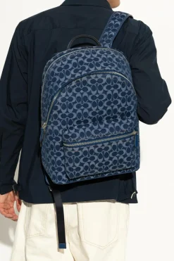 Coach NAVY BLUE Denim backpack with monogram