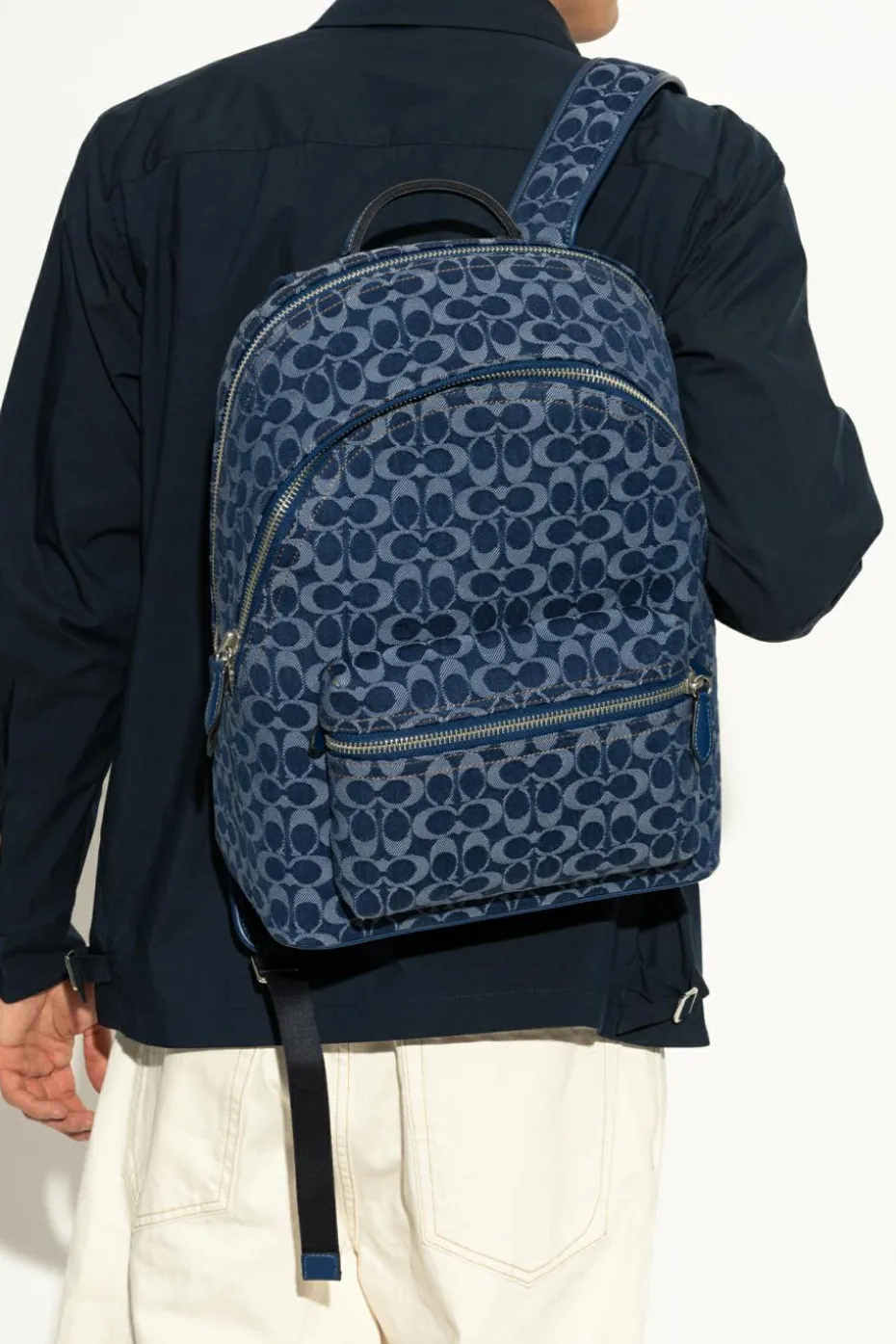 Coach NAVY BLUE Denim backpack with monogram
