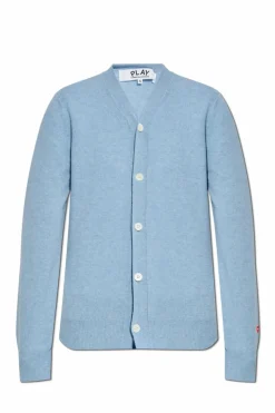 Comme des Garçons Play light blue Cardigan with logo patch