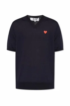 Comme des Garçons Play NAVY BLUE Wool V-neck T-shirt