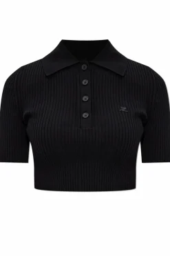 Courrèges BLACK Short top with embroidered logo