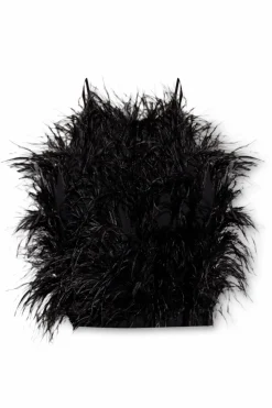 Cult Gaia BLACK ‘Joey’ top with ostrich feathers