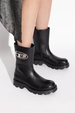 Diesel BLACK Leather ankle boots `D-HAMMER`