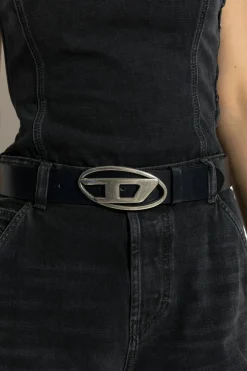 Diesel BLACK Leather belt OVAL D LOGO B-1DR