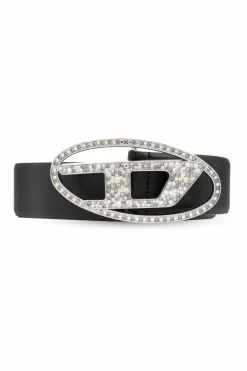 Diesel BLACK Leather belt ‘OVAL D LOGO B-1DR’