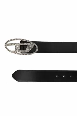 Diesel BLACK Leather belt ‘OVAL D LOGO B-1DR’