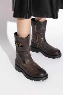 Diesel BROWN Leather ankle boots `D-HAMMER`