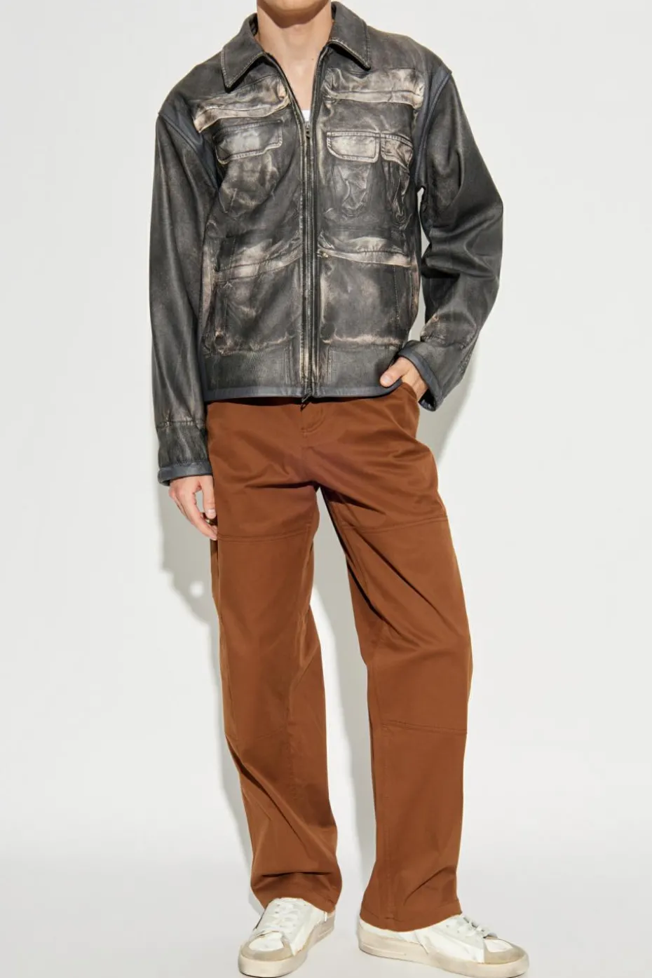 Diesel BROWN Leather jacket `L-MAYER`