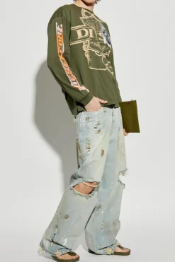 Diesel GREEN T-shirt T-BOXT-LS-SLITS-R5