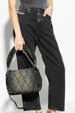 Diesel GREY ‘Charm-D Medium’ denim shoulder bag