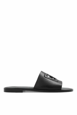 Dolce & Gabbana BLACK Leather slides with logo