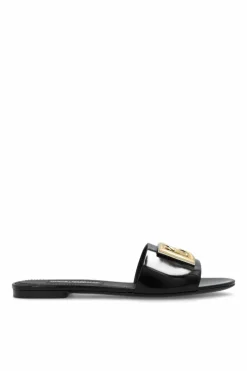 Dolce & Gabbana BLACK Leather slides with logo