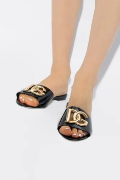 Dolce & Gabbana BLACK Leather slides with logo
