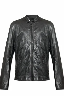 Dolce & Gabbana BLACK Leather jacket with stand-up collar