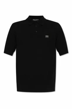 Dolce & Gabbana BLACK Polo with applique featuring engraved logo