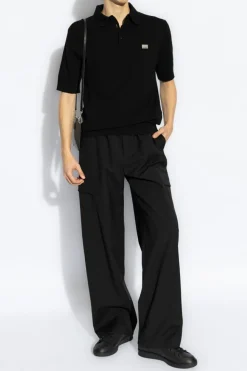 Dolce & Gabbana BLACK Polo with applique featuring engraved logo
