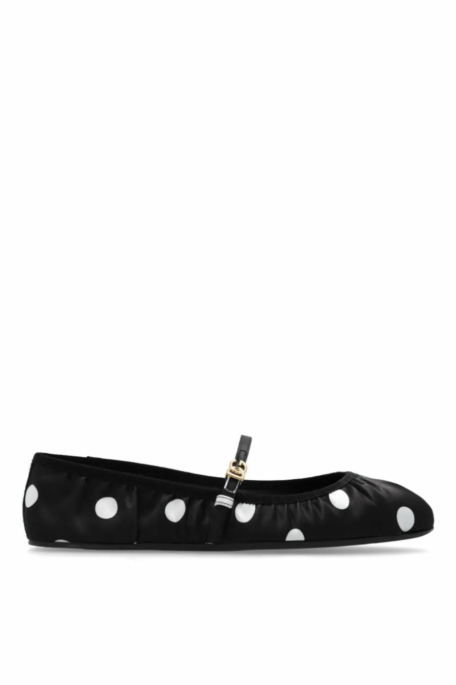 Dolce & Gabbana BLACK Satin ballet flats with polka dot pattern