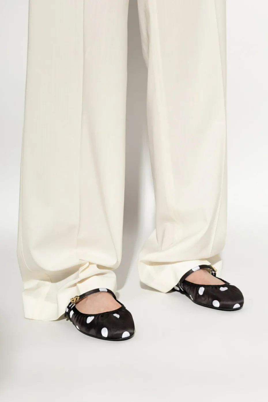 Dolce & Gabbana BLACK Satin ballet flats with polka dot pattern