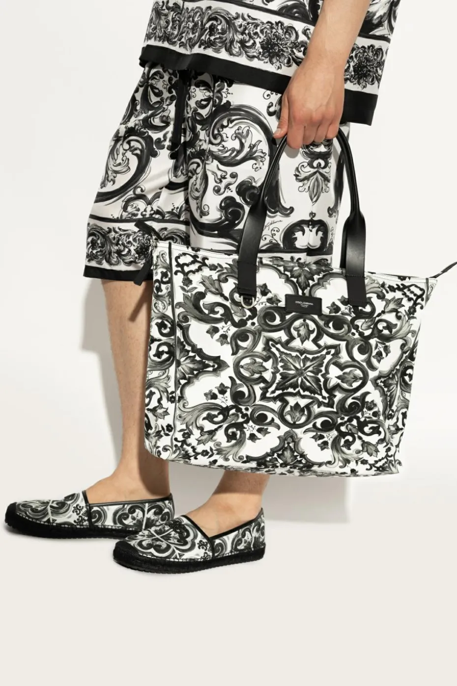Dolce & Gabbana BLACK Shopper bag with 'Majolica' print