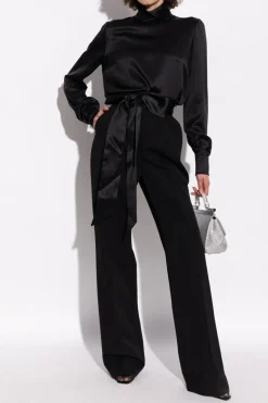 Dolce & Gabbana BLACK Silk top with stand-up collar