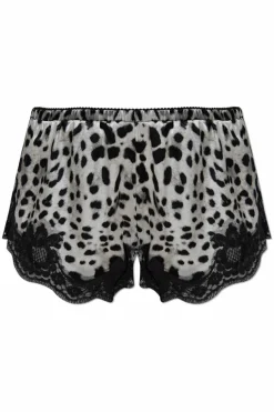 Dolce & Gabbana BLACK Silk lingerie shorts with animal motif