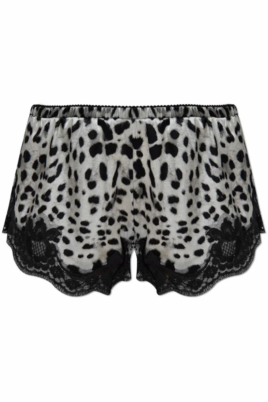 Dolce & Gabbana BLACK Silk lingerie shorts with animal motif