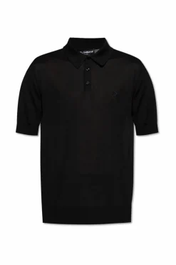 Dolce & Gabbana BLACK Silk polo with embroidered logo