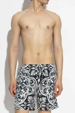 Dolce & Gabbana BLACK Swim shorts with "Majolica" print